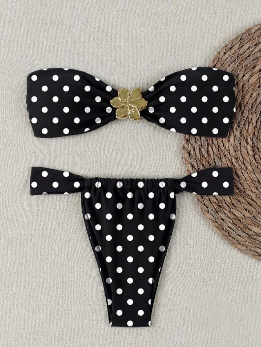 Women's Summer Beach Striped Metallic Decor Bikini Two-Piece Swimwear Set Vacation - Multicolor - View 1