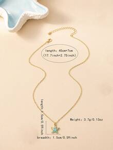 1pc Fashionable Versatile Exquisite Energetic Summer Beach Vacation Style Blue Starfish Pendant Necklace, Suitable For Women's Daily Wear - Baby Blue - View 4