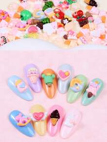 50pcs/1bag 3D Resin Fruit Dessert Cake Nail Art Decoration, DIY Nail Art Decoration, Nail Art Products, Home Salon Decoration Crafts, Nail Art Accessories Nail Art Gems Nail Charms - Multicolor - View 8