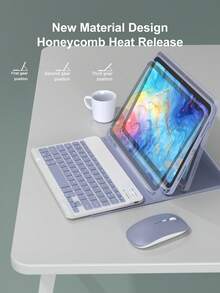 Wireless Keyboard Mouse Set For IPad A16 11th/10th, 9th/8th/7th 10.2", Air 10.9", 11", Pro 11", Includes PU Leather Tablet Case, Detachable Wireless Keyboard (150mAh Battery) And Pen Slot, Light Purple - Dusty Purple - View 4