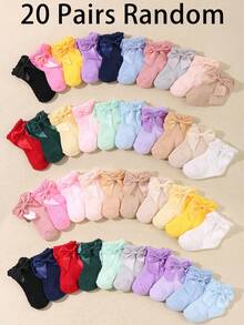 20/12雙女嬰襪 - 蝴蝶結蕾絲裝飾女童襪 - 親膚柔軟舒適公主襪 - 適合日常穿著/節日禮物/旅行 - 彩色 - 查看 14