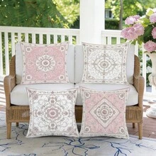 4 pièces Housses de coussin style rococo vintage français rose avec motif floral de rose, imprimées sur un seul côté en velours peau de pêche, 45*45/40*40/50*50CM, taies d'oreiller convenant pour la décoration de salon minimaliste moderne, cadeaux, décoration de fête - Multicolore - Voir 6