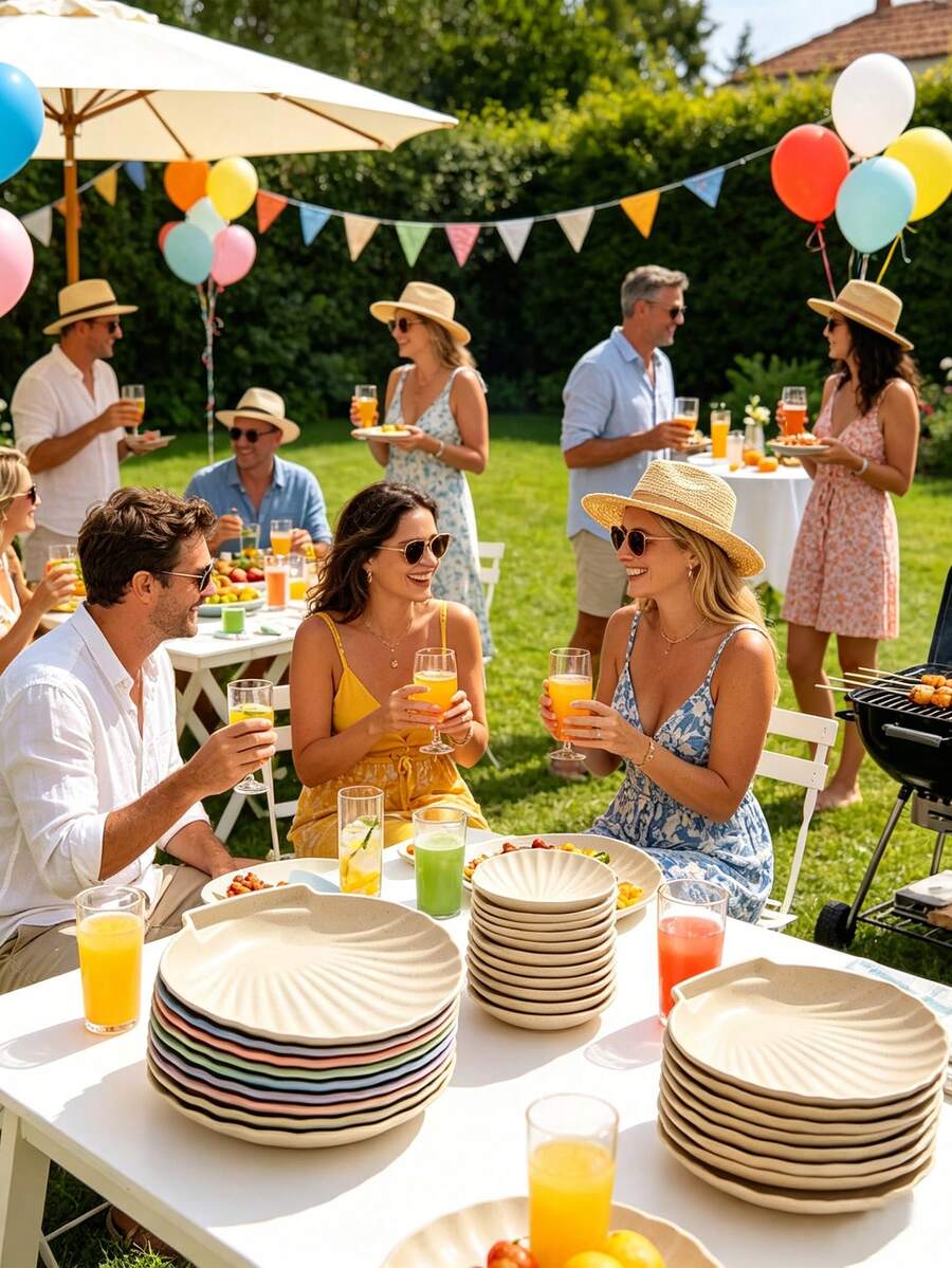5 piezas Platos de plástico con forma de concha de verano, Platos de frutas azul/crema, Platos para aperitivos y dulces, Platos de decoración para fiestas oceánicas, Platos de desayuno, Platos pequeños para pasteles y postres, Platos para ensaladas, Bandejas de comida, Recipientes de comida, Adecuados para fiestas de verano, Hawái, Reuniones, Fiestas, Para banquetes y ocasiones especiales - multicolor - Ver 1
