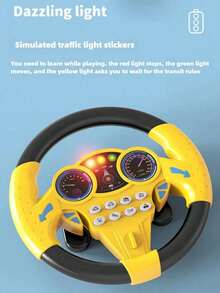 1pc Children's Blue & Yellow Rear Seat Driving Simulation Car Back Seat Music Multi-Function Rotating Steering Wheel (Battery Not Included) - Multicolor - View 4
