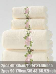 1件/2件/4件 玫瑰刺繡珊瑚絨毛巾浴巾，超柔軟、吸水、親膚、不掉毛、快乾，手巾、戶外泳池毛巾、毯子、午睡毯，成人情侶居家日常用臉部洗浴手巾，男女髮乾毛巾 70*140cm 浴室浴巾，34*75cm 面巾或特大號 90*170cm 浴巾，40*80cm 毛巾 - 米色 - 查看 15