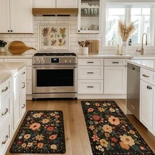1 pieza, Decoración del hogar, Estampado de patrón floral, Alfombra de cocina de lino, Tapete de cocina, Tapete de piso, Tapete de baño, Tapete de puerta, Impresión 3D rectangular, Adecuado para sala de estar, dormitorio, pasillo, baño, lavandería - Alfombra de poliéster, Adecuado para decoración del hogar interior y exterior - Multicolor - Ver 4