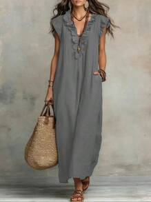 2026 European And American Spring And Summer New Bohemian Flying Sleeves And Ground Length - Grey - View 6