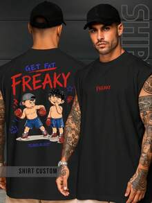Regata Oversized Academia Freaky Season Marromba No Guts No Glory Treino Gymtok Cartoon Camisa Unissex 100% Algodão - Preto - Visão 1