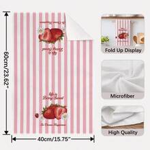 Set Of 2 Summer Fruit Kitchen Towels: Sweet Strawberry (Pink Stripes) And Fresh Peach Designs. Made Of Absorbent Polyester Microfiber, Quick-Drying, Lint-Free, Machine Washable. Ideal For Kitchen Cleaning And Summer Decor. - Multicolor - View 3