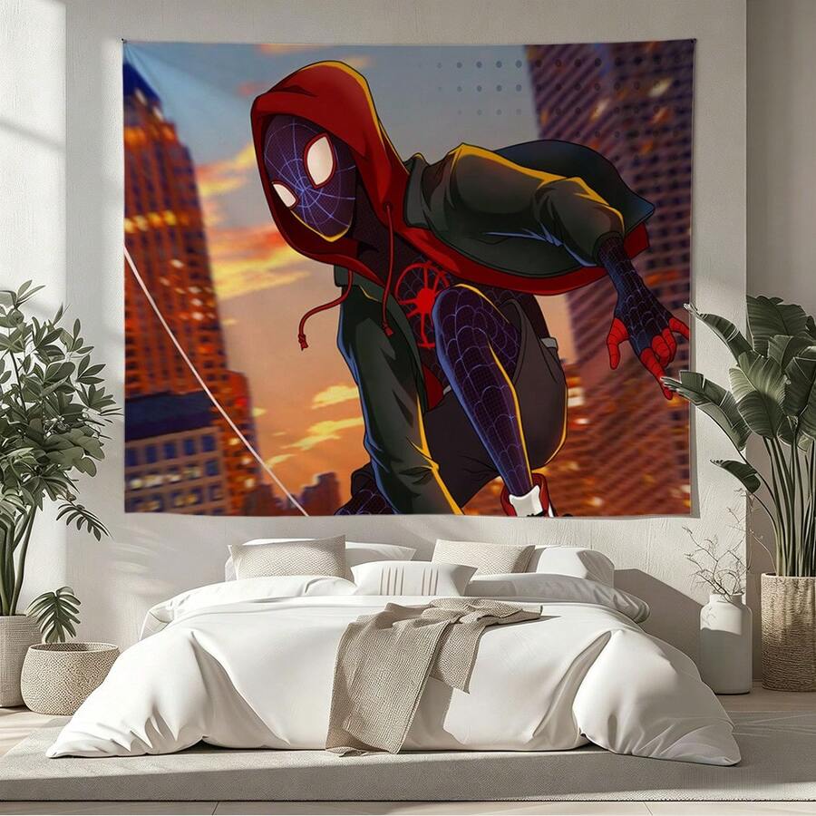 1pcs M Arvel Superhero Series S Pider-Man Theme Tapestry, Superhero Patter Wall Hanging Fabric Poster Cool Comic Art Background Blanket, Modern Home Fashion Decor, For Living Room Bedroom College Dorm Game Room Home Decor Fans Gift - 彩色 - 查看 1