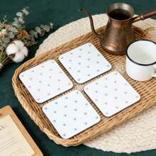 Fresh Mini Light Pink & Light Blue Small Heart Square Acrylic Coaster, White Background Full Print Tiny Hearts, Waterproof Non-Slip Heat-Resistant Tea Cup Coaster, Ins Gentle Cream Style Home Coffee Water Cup Coaster, Wedding, Valentine's Day Afternoon Tea Atmosphere Desktop Decoration Gift Souvenir - Multicolor - View 5