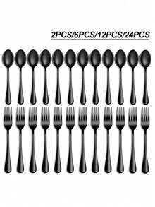 6/12/24pcs Dinner Spoon & Fork Set, 6.7inch Stainless Steel Silverware, Dessert Cutlery, Table Fork, Suitable For Home, Kitchen, And Restaurant Use,Kitchen,Christmas Gift,School Supplies - Silver - View 7