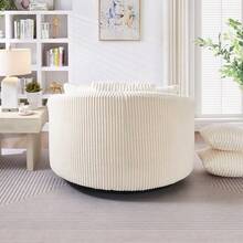 360° Swivel Sofa Chair Modern Corduroy Leisure Sofa Round Chaise Lounge With 5 Removable Pillows For Living Room Bedroom - Beige + Foam+Spring + 1 Seat1 - View 8
