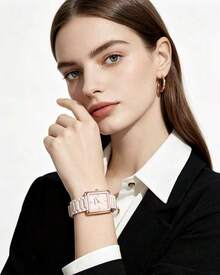 Anne Klein Women's Watch Square Case Ceramic Bracelet Watch AK Watches For Ladies Bracelet Watch,Light Pink - Pink - View 3