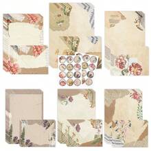 Set Surat 12/24pcs Motif Tanaman dan Bunga INS Artistik Nostalgia Tulisan Tangan Kreatif Berkat Kertas Surat dan Amplop Vintage - Retro - View 6