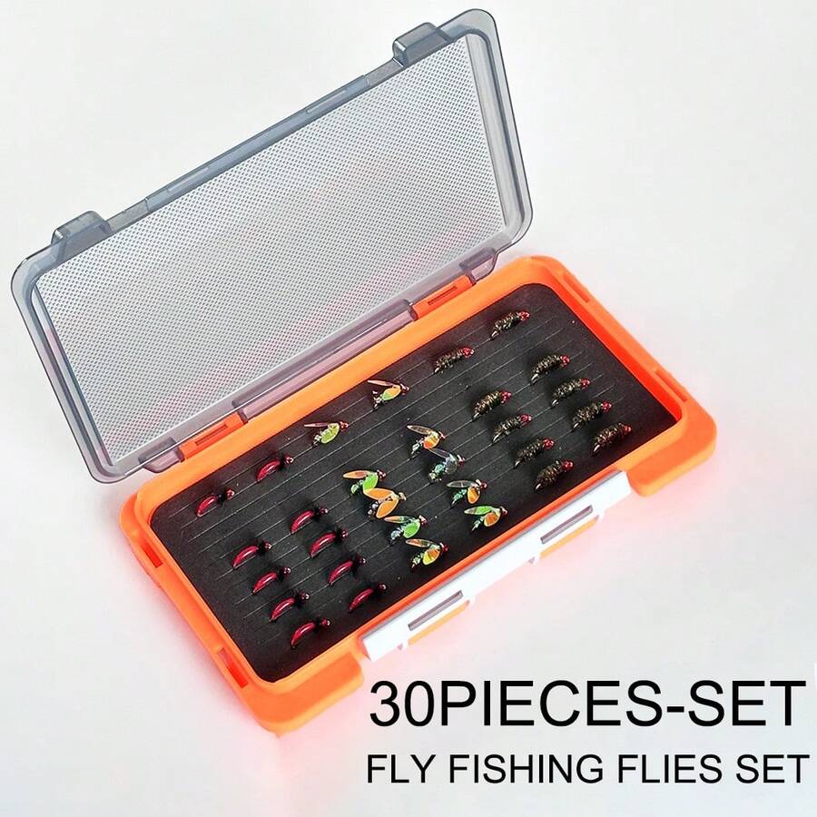 30Piece Bait Set-Dry Wet Flies/Midge/Nymphs/Fly Fishing Lures, For Bass/Trout/Carp-3 Different Styles Fly Fling Lures-With Flies Box-Size#10