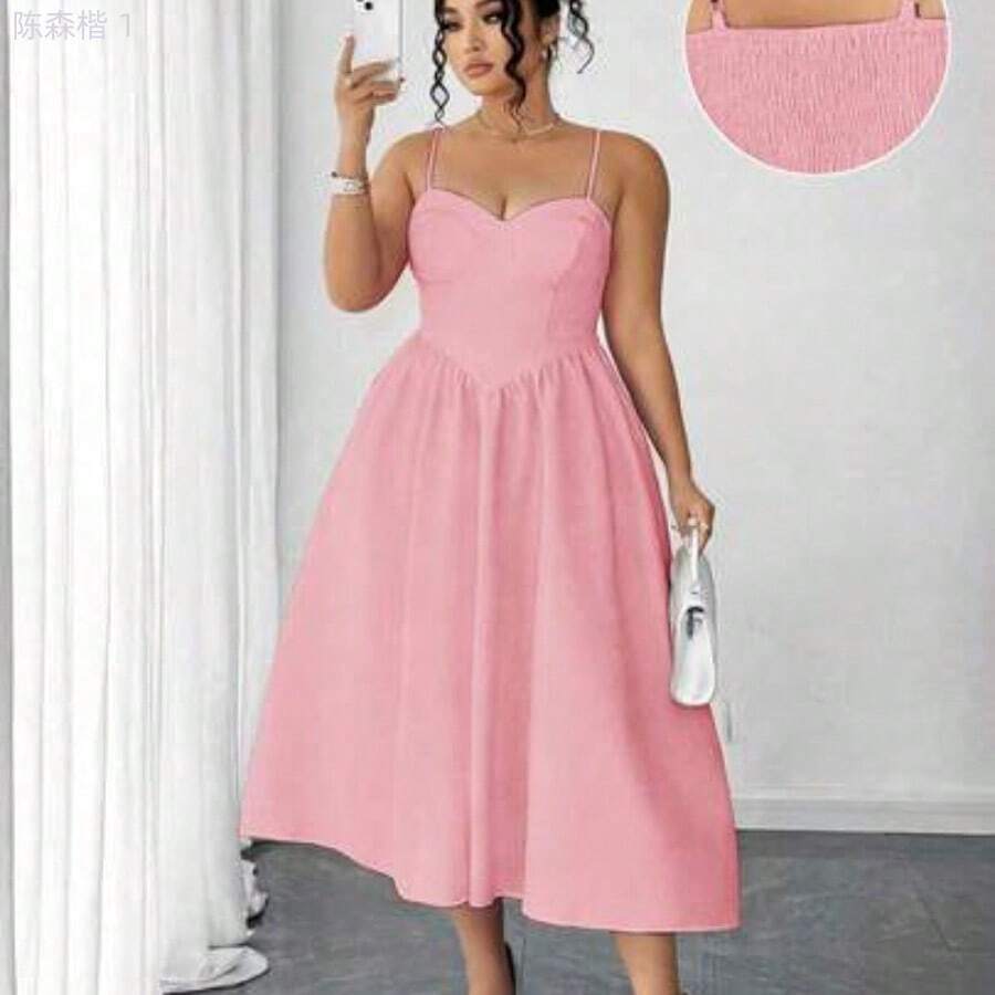 jianchaimaoyi02 Vestido de tirantes finos de talla grande con tonos morados - Rosa Pálido - Ver 1