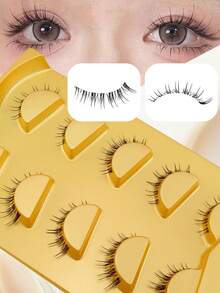 5 Pairs Japanese & Korean Sunflower Style Faux Mink Invisible Band Comfortable Curled Fluffy Lightweight Soft One-Piece Reusable False Eyelashes For Date And Travel - View 2
