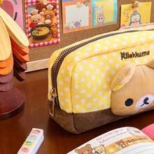 San-X Rilakkuma 波點可愛卡通熊鉛筆盒，Ins風大容量文具盒與雜物收納袋，適合學生使用 - 彩色 - 查看 3