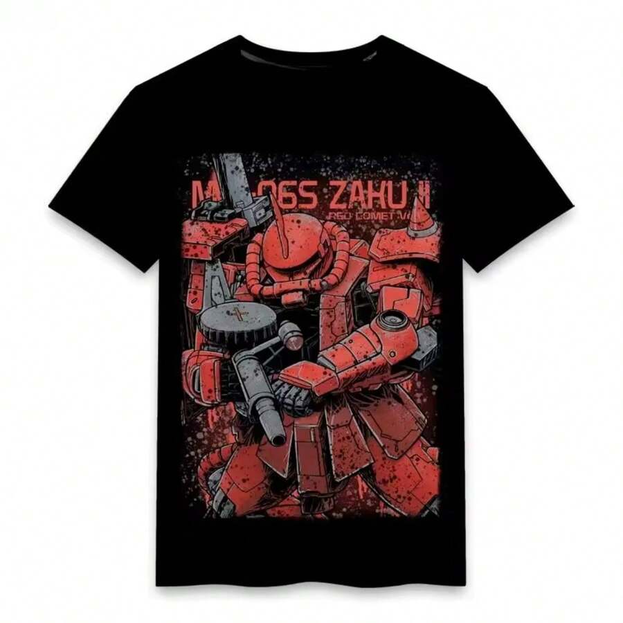 Camiseta de manga corta de algodón estilo Gundam Unicorn para hombre y mujer, Top deportivo de alta calidad para verano, estilo High Street Harajuku2 - Negro - Ver 1