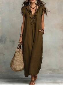 2026 European And American Spring And Summer New Bohemian Flying Sleeves And Ground Length - Cokelat tua - View 6