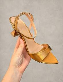 Low Heel Sandal With Leaf Toe - Bronze - View 2