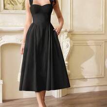 Vestido elegante vintage para mujer con bolsillos, vestido de té casual amarillo para fiestas, festivales y vacaciones, vestido blanco de verano para mujer, vestido de fiesta - Celeste - Ver 6