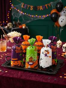25/50/100 Stücke Halloween Süßigkeiten Tüten, Geschenktüten mit Geist & Hexe & Kürbis Muster, Halloween Geschenkverpackungstüten, Halloween Dekorationen, Party Geschenktüten, Süßigkeiten Tüten, Halloween Trick oder Treat Dekorationen, Halloween Party Dekorationen, Heimdekoration, Partyzubehör, Herbst Dekorationen - Verschiedenfarbig - Übersicht 8