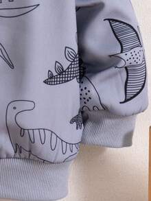 Baby Boy Casual Outdoor Fashion Printed Dinosaur Pattern Zipper Long Sleeve Hooded Fleece Jacket Coat Top Autumn/Winter - Grey - View 8