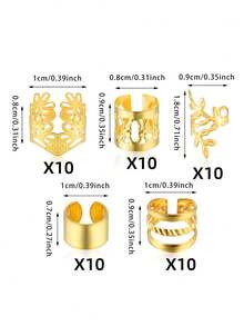 50pcs Elegant Braided Hair Accessories Adjustable Hair Rings Exquisite Pattern Vintage Style Women's Dreadlock Ornaments - Gold - View 10
