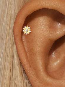 EleRunis 1 pieza de joyería fina de plata de ley 925 con forma de estrella, piercing de cartílago hélix con rosca y base plana, para uso diario, boda, fiesta y compromiso - Dorado - Ver 23