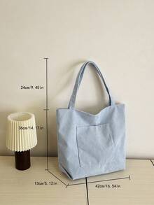 Solid Color Men's Casual Tote Bag, Striped Large Capacity Canvas Shoulder Bag,Y2k - Dusty Blue - View 7