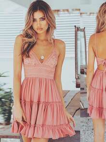Strappy Backless Pleated A-Line Dress Summer 2026 - 藕粉色 - 查看 1