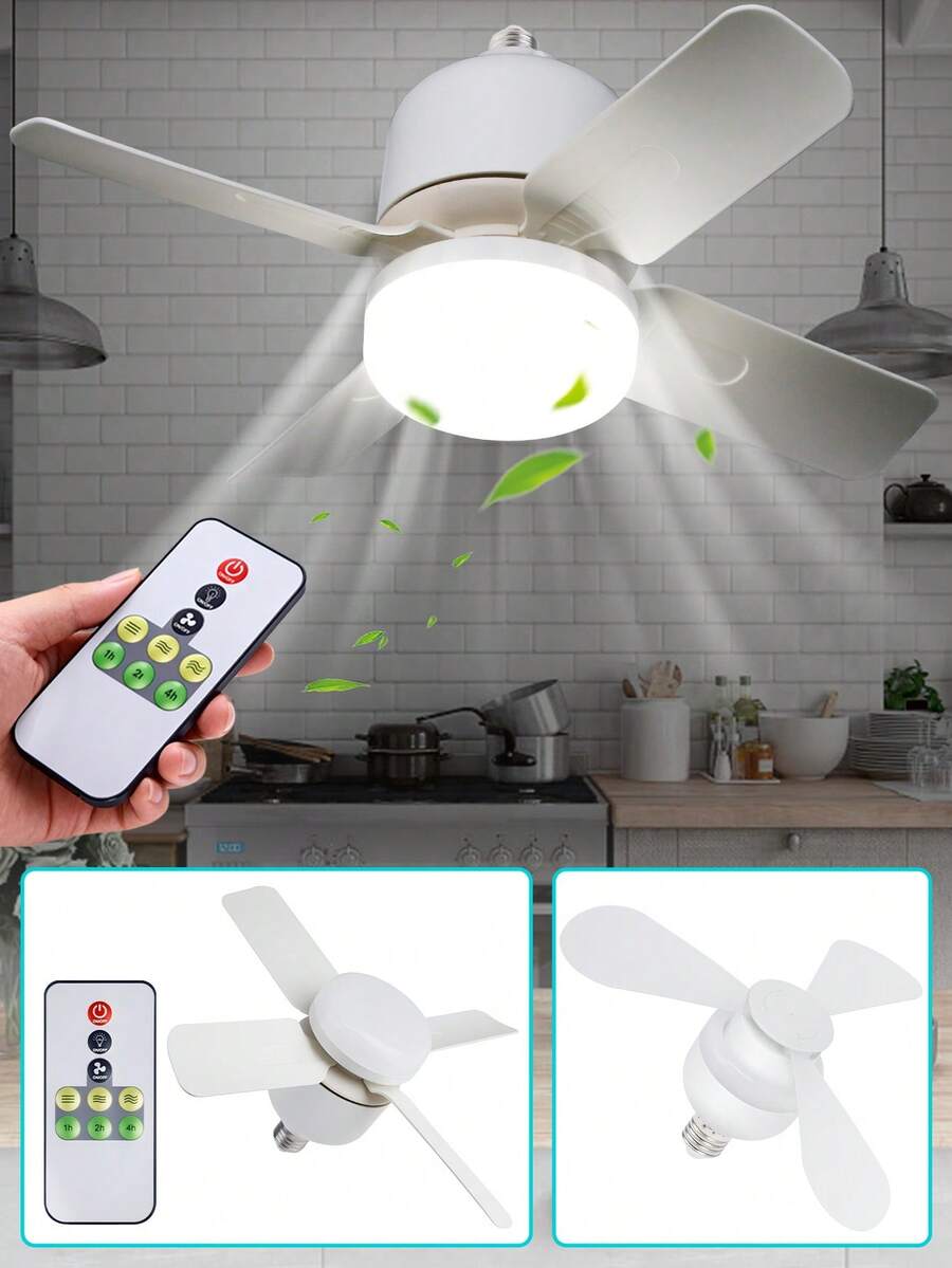 20W LED 靜音吸頂扇燈 附遙控器 E27/E26 燈泡 內嵌式 3 種模式 85V-265V 適用於居家 客廳 臥室 書房 宿舍 桌上 雙層床 辦公室照明 夏季露營帳篷 涼爽小風扇 低噪音 靜音無刷馬達 15W - LED Fan light - 查看 1