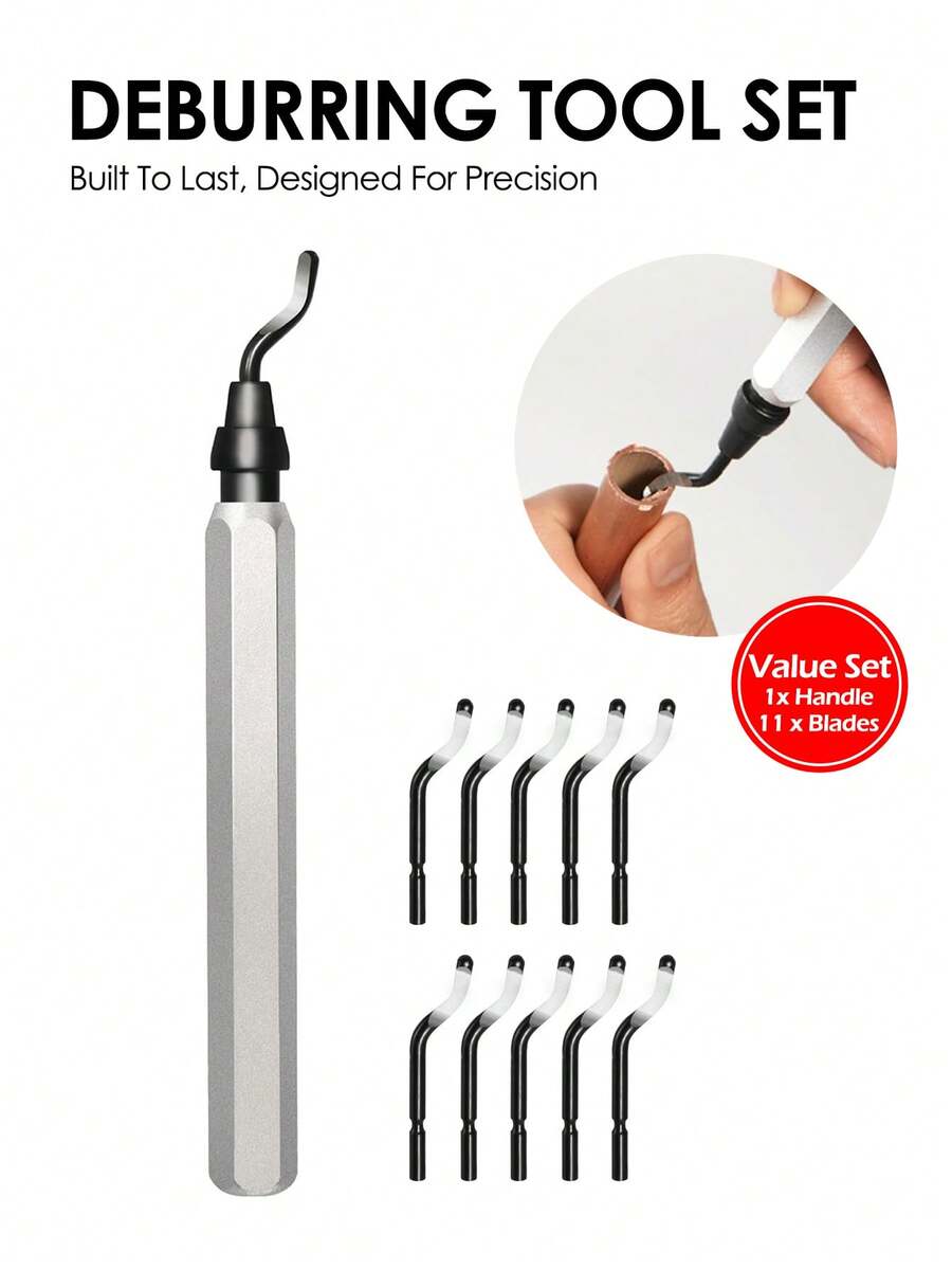 11Pcs Deburring Tool Micro- 3D Print Deburring Tool, Polished & Anodized Handle With 11 High-Speed Steel M2 Blades, Deburring Tool Set 3D Printing, Reamer Tool For Metal, PVC, Copper Pipe, Plastic, Resin & 3D Printed Edges