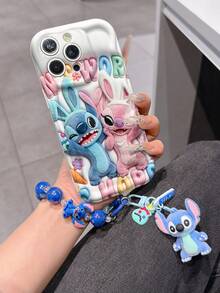 Disney Has Authorized, Phone Case - Chain Set, The Stitch Lilo & Stitch 3D Phone Case Plus A Silicone 3D Stitch Bracelet With Metallic Ring Removable Bracelet, Stitch And Angel Pattern, Compatible With Iphone17/16/15/14/13/12/11/XS/XR/X Plus Pro Max, A Stylish Cartoon Phone Case, The Perfect Gift Choice, Phone Protection, Durable Phone Cover, Great Gift For Friends And Family. - 白色 - 查看 3