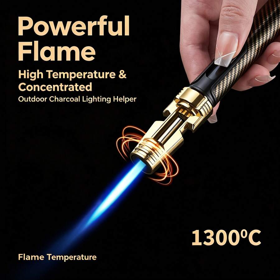 Handheld Jet Flame Torch, Windproof Lighter For Cigar, Baking, Moxibustion And BBQ, Without Battery - 金色 - 查看 1