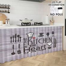 1 pieza, Decoración del hogar, Falda de mesa con estampado de tema de cocina, Cortina pequeña de cocina, Cubierta de gabinete de cocina, Con agujeros para cortina, Fácil de colgar, Rectangular, Tejido a máquina, Lavable a máquina, Decoración y accesorios de cocina, Perfecto para gabinetes de cocina y decoración del hogar - Multicolor - Ver 4