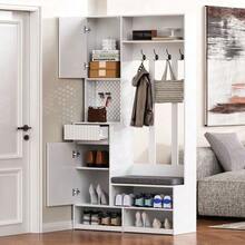 Wardrobe Set, Complete Hallway Wardrobe Set With Bench, 4 Hooks, Doors & Drawers, Compact Dimensions 100*180*35 Cm (W*H*D) - White - View 7
