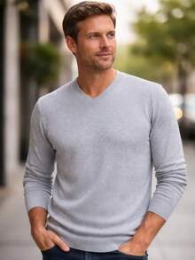 Men's Cold Weather Blouse | Men's Knitted Sweater | Winter Knitted Wool Pullover Long Sleeve V-Neck - 灰色 - 查看 2