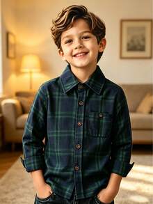 Young Boys Plaid Long Sleeve Lapel Casual Shirt, Autumn - Multicolor - View 8
