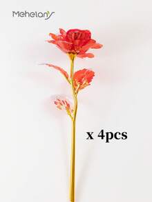 MEHELANY 10/4/1pc 人造玫瑰花，PVC材質附莖，紅色塑料人造花，浪漫全息花卉裝飾，家居裝飾與派對用品，家居裝飾，婚禮禮物，生日禮物，週年紀念禮物，人造花卉布置 - 紅色 - 查看 6