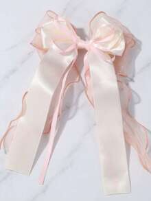 1 Pack Of Streamer Bow Hairpins, Chiffon Solid Color Hair Accessories For Girls, Cute Macaron Hairpins - Multicolor - View 12