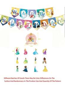Disney 迪士尼公主主題生日派對用品套裝，包含蛋糕裝飾插牌、橫幅等，適合嬰兒派對、生日派對、家庭聚會、節日慶祝 - 彩色 - 查看 7