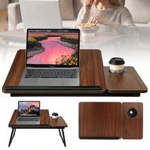 Klappbarer Laptop-Tisch Für Bett & Sofa, Mobiler Notebook-Tisch Als Serviertablett – Ideal Für Frühstück, Arbeit, Essen & Lernen Im Bett, Braune Lapdesk-Platte Mit Beinen, Praktisches Bett-Tablett Für Zuhause, Schlafzimmer & Wohnzimmer, Leichter Klapptisch Für Reisen & Fernsehen - Schwarz - Übersicht 1