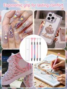 1 Set Luxury Diamond Painting Pen Kit, Includes Self-Adhesive Beads And Synthetic Gemstone Pickup Tool, For Nail Art Painting, 1pc Diamond Art Accessory, Includes 5pcs Replaceable Wax Sticks - Sets - View 5