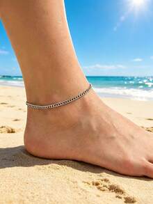 MONALLY Hip Hop Style Cool Men's Stainless Steel Curb Cuban Chain Anklet For Men Adjustable Summer Beach Foot Jewelry For Casual & Street Outfits - Anklet - View 3