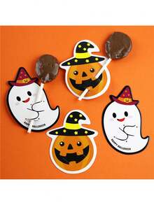 100 piezas Tarjetas de Piruleta de Calabaza y Fantasma de Halloween, Soportes de Caramelos de Halloween Lindos, Adecuados para Recuerdos de Fiesta, Meriendas de Aula, Trick Or Treaty Decoraciones de Halloween - Múltiples estilos - Ver 4