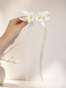 1pc Girl's Pearl Flower Satin Bow Ribbon Barrette, Suitable For Daily Wear - Multicolor - View 6