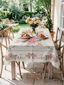 1/2 piezas Mantel de poliéster con estampado de rosas y enredaderas, cubierta de mesa suave para decoración de fiestas, picnics y cenas, decoración de mesa de comedor para brunch de primavera, uso diario en interiores y exteriores, fácil de limpiar - Rosa Roja - Ver 15